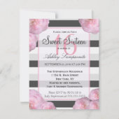 Invitation Fleurs roses et rayures noires, grises et blanches (Devant)