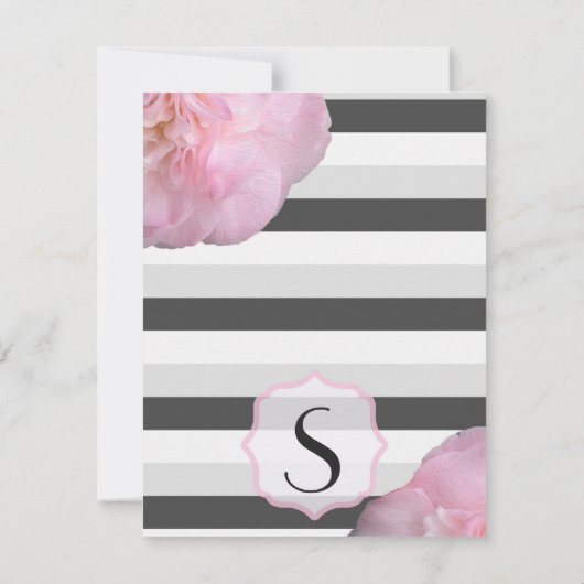 Invitation Fleurs roses et rayures noires, grises et blanches (Dos)