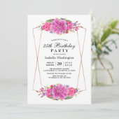 Invitation Fleurs roses et Rose Gold Géométrique fête d'anniv (Debout devant)