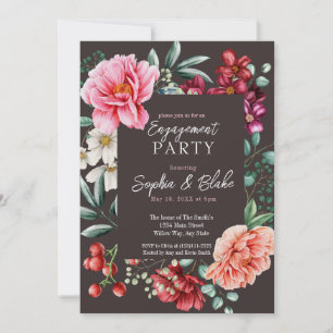 Invitation Fleurs roses et rouges Slate Engagement Party