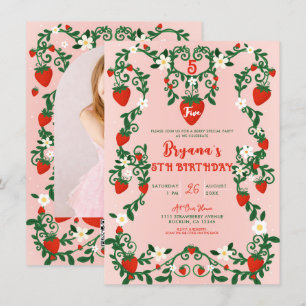 Invitation Fleurs roses et rouges Vignes Fête d'anniversaire 