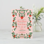 Invitation Fleurs roses et rouges Vignes Fraises Réception de (Debout devant)