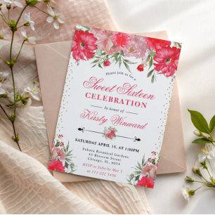 Invitation Fleurs roses et saumon d'été Sweet Sixteen