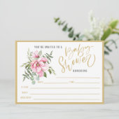 Invitation Fleurs roses et verdure Baby Shower à compléter (Debout devant)