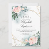 Invitation Fleurs roses et verdure Baby shower élégant (Devant)