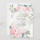 Invitation Fleurs roses et verdure Élégant mariage vintage
