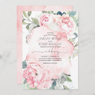 Invitation Fleurs roses et verdure Élégant mariage vintage