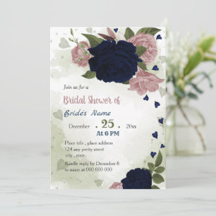 Invitation fleurs roses et verdure marine pour la douche de l