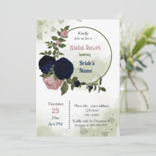 Invitation fleurs roses et verdure marine pour la douche de l