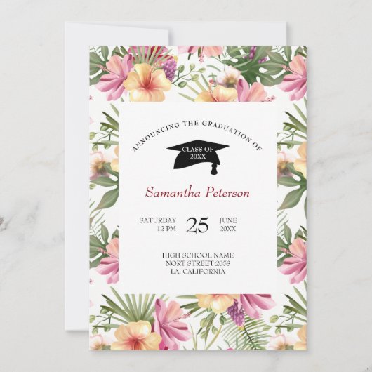 Invitation Fleurs Roses Et Violettes (Devant)