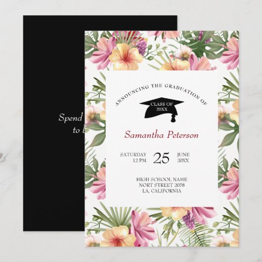 Invitation Fleurs Roses Et Violettes (Devant / Derrière)