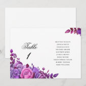 Invitation Fleurs roses et violettes. Plan de table de mariag (Devant / Derrière)
