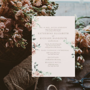 Invitation Fleurs roses eucalyptus 2 Lieu Mariage rose