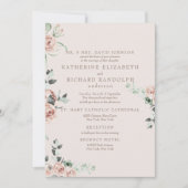 Invitation Fleurs roses Eucalyptus 2 Venue Blush Mariage (Devant)