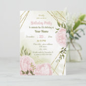 Invitation Fleurs roses extraordinaires fête d'anniversaire (Debout devant)