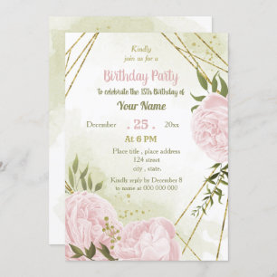 Invitation Fleurs roses extraordinaires fête d'anniversaire