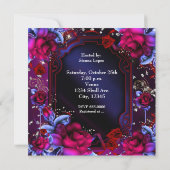 Invitation Fleurs Roses Fantaisie Rouge Pourpre Br (Dos)