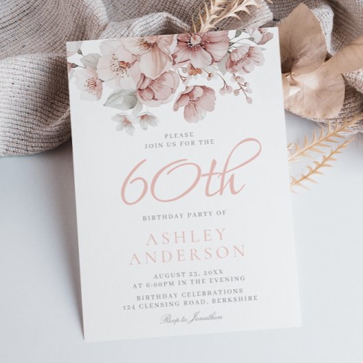 Invitation Fleurs roses Femmes 60e anniversaire