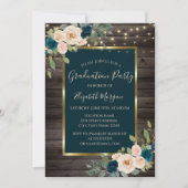 Invitation Fleurs roses, Fête de Graduation en Bois foncé (Devant)