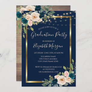 Invitation Fleurs roses, Fête de la Graduation du Bois