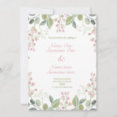 Invitation Fleurs roses, feuilles d'olivier, mariage de jardi (Devant)