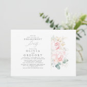 Invitation Fleurs roses Feuilles d'or Élégante partie d'engag (Debout devant)