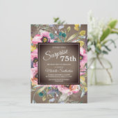 Invitation Fleurs roses feuilles rustiques marron 75e anniver (Debout devant)