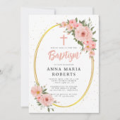 Invitation Fleurs roses Fille Baptême (Devant)