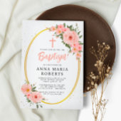 Invitation Fleurs roses Fille Baptême