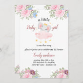 Invitation Fleurs roses Filles Eléphant Baby shower Invitatio (Devant / Derrière)