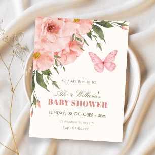 Invitation Fleurs roses fleuries baby shower