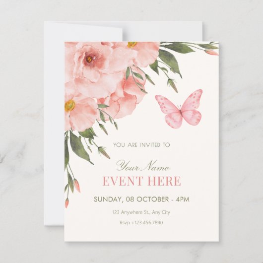Invitation Fleurs roses fleurissent (Devant)
