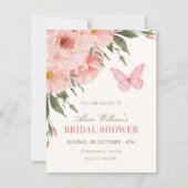 Invitation Fleurs roses fleurissent douche de mariée (Devant)