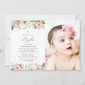Invitation Fleurs roses, Fleurs blanches, Bohème, Baptême flo (Devant)