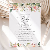Invitation Fleurs roses, Fleurs blanches, Boho, Baby shower