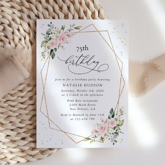 Invitation Fleurs roses, Fleurs blanches, Verdure, Anniversai