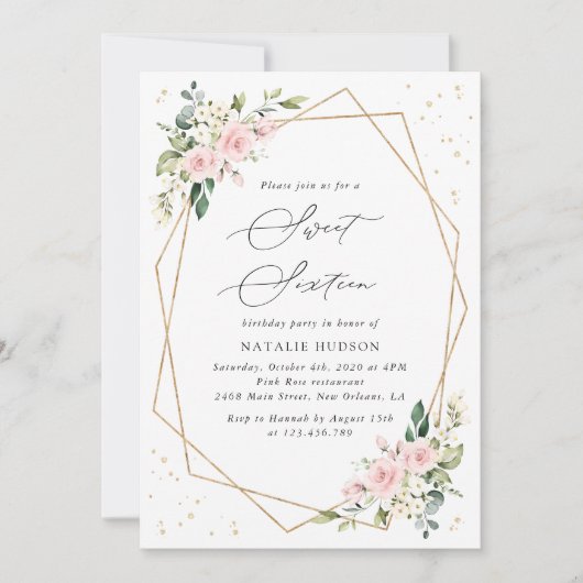 Invitation Fleurs roses, Fleurs blanches, Verdure, Doux 16 (Devant)
