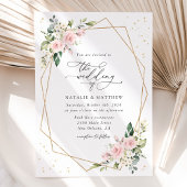 Invitation Fleurs roses, Fleurs blanches, Verdure, Mariage