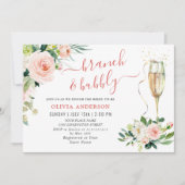 Invitation Fleurs Roses Fluides Verdure Brunch Floral & Bubbl (Devant)