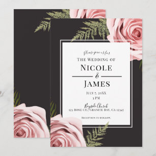 Invitation Fleurs roses foncés Rustique Mariage Chic Shabby