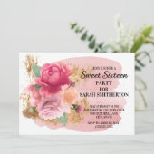 Invitation Fleurs roses Gold Parties scintillant Sweet 16 Ann (Debout devant)