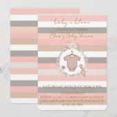Invitation Fleurs roses grises pour bébé en fleurs (Devant / Derrière)