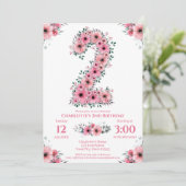 Invitation Fleurs roses Gros 2ème anniversaire fille Foliage (Debout devant)