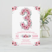 Invitation Fleurs roses Gros 3ème anniversaire fille Foliage (Debout devant)