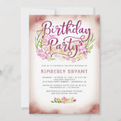 Invitation Fleurs roses Jardin Élégante Fête Florale Annivers (Devant)