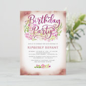 Invitation Fleurs roses Jardin Élégante Fête Florale Annivers (Debout devant)