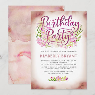 Invitation Fleurs roses Jardin Élégante Fête Florale Annivers