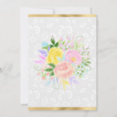 Invitation Fleurs roses, jaunes et bleues Gold Sweet 16 (Dos)