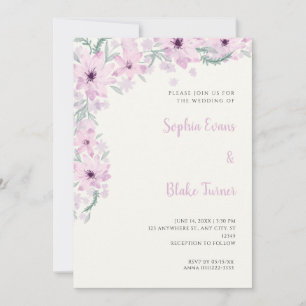 Invitation Fleurs roses jolies Mariage blanc crème romantique