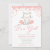 Invitation Fleurs roses Kitten Baby shower fille (Devant)